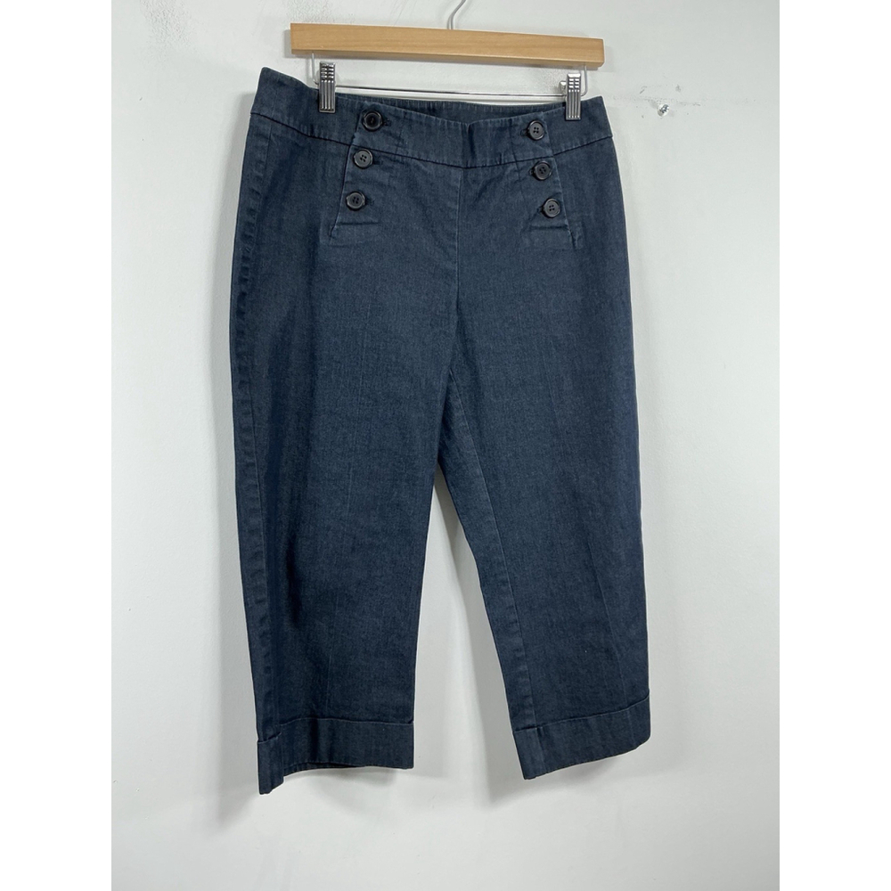 Womans Excellent Cond. New York & Co Stretch Blue Denim Capri Pants 8 0064/O-2
